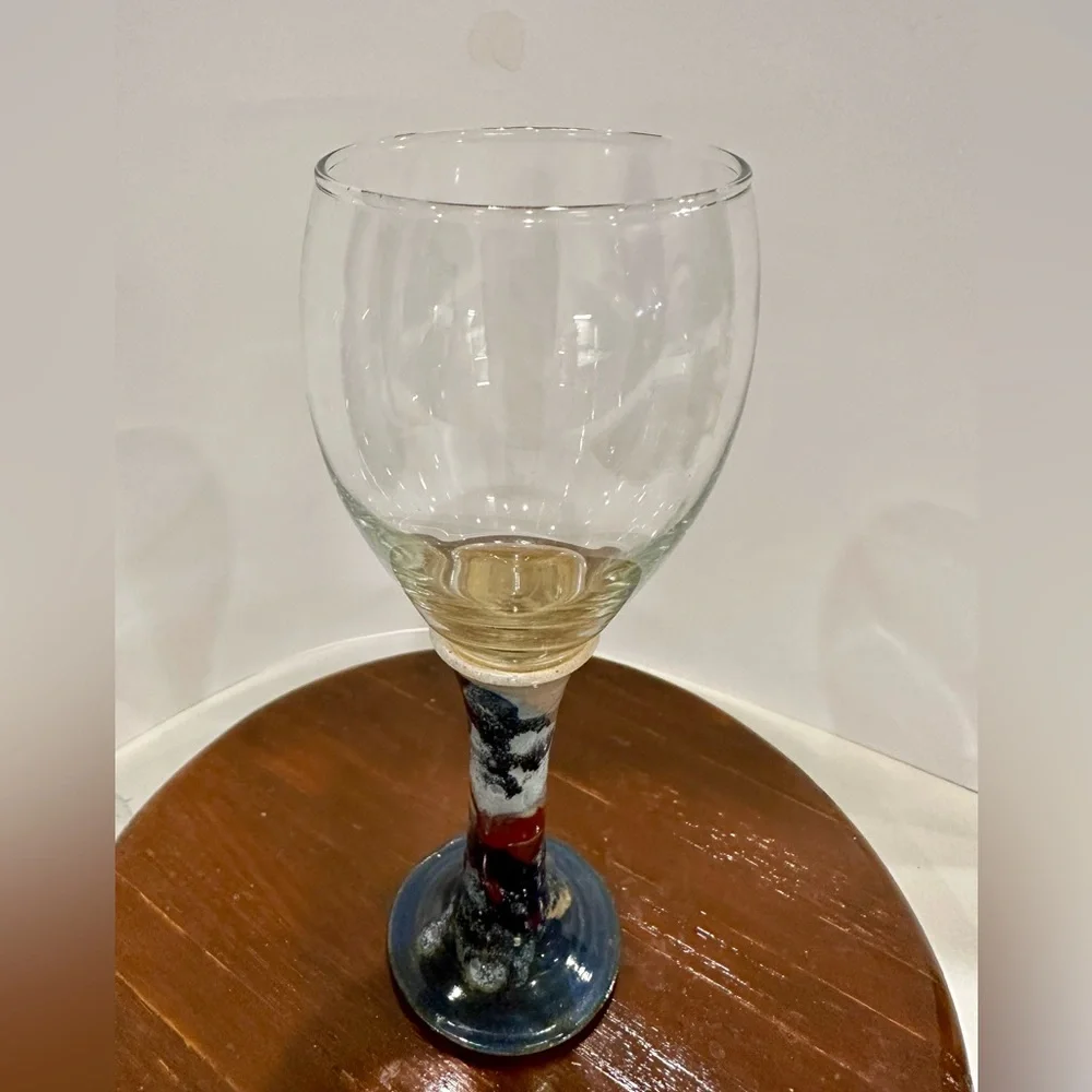 Buie Pottery Gatlinburg, Tennessee Signed Stoneware Wine Glass 9” tall. Like New